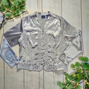 Laura Scott Embroidered & Beaded Satin Blouse